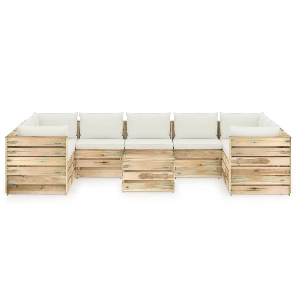 

vidaXL 10-delige Loungeset met kussens groen geïmpregneerd hout