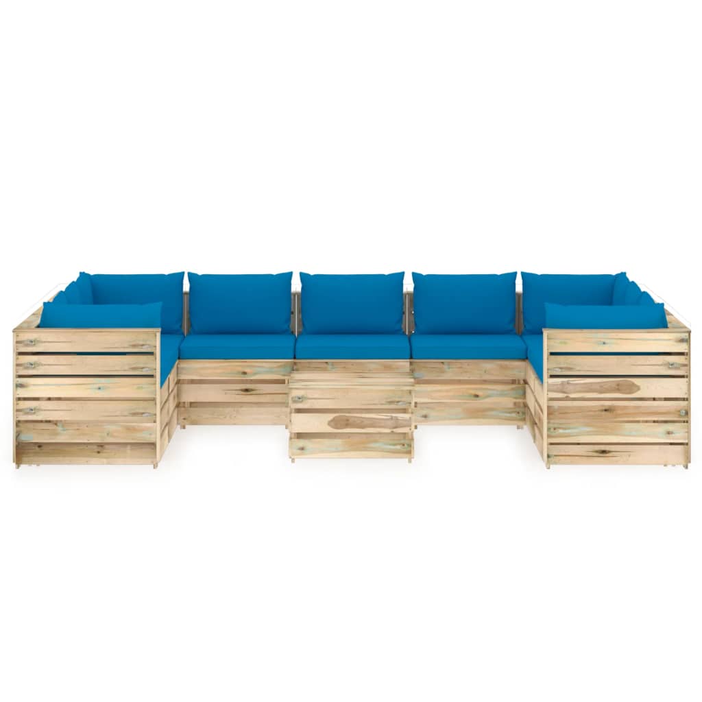 vidaXL 10 pcs conj. lounge jardim c/ almofadões madeira impreg. verde