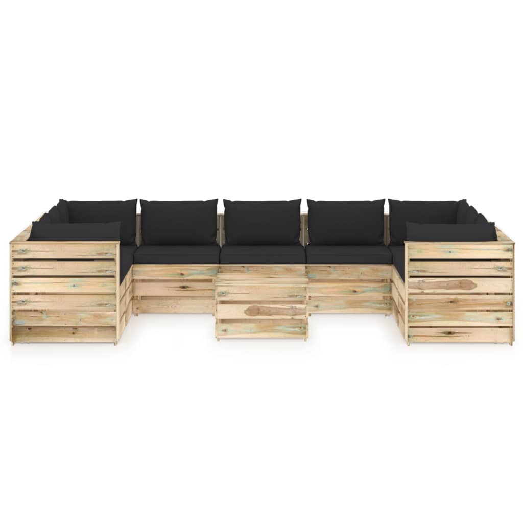

vidaXL 10-delige Loungeset met kussens groen geïmpregneerd hout