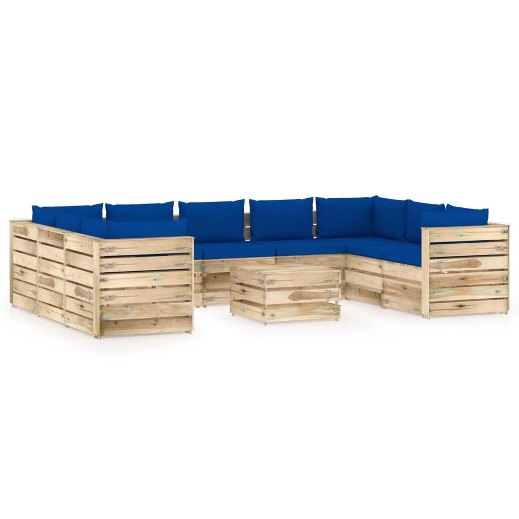 Poza vidaXL Set mobilier de gradina cu perne, 10 piese, lemn verde tratat