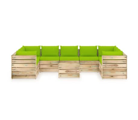 vidaXL Muebles de jardín 10 piezas con cojines madera impregnada verde