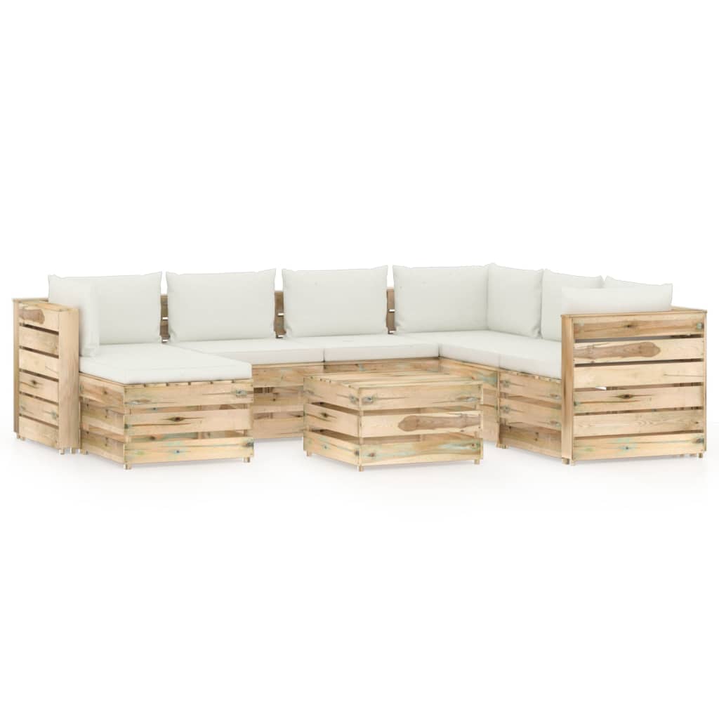 Salon de jardin 8 pcs avec coussins Bois imprégné de vert