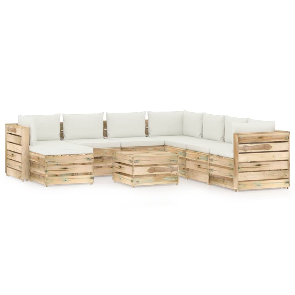 Salon de jardin 9 pcs avec coussins Bois imprégné de vert