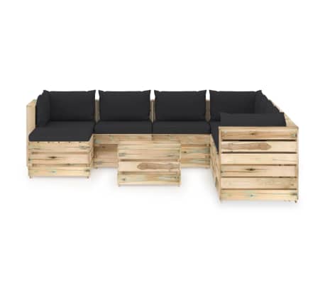 vidaXL Salon de jardin 9 pcs avec coussins Bois imprégné de vert