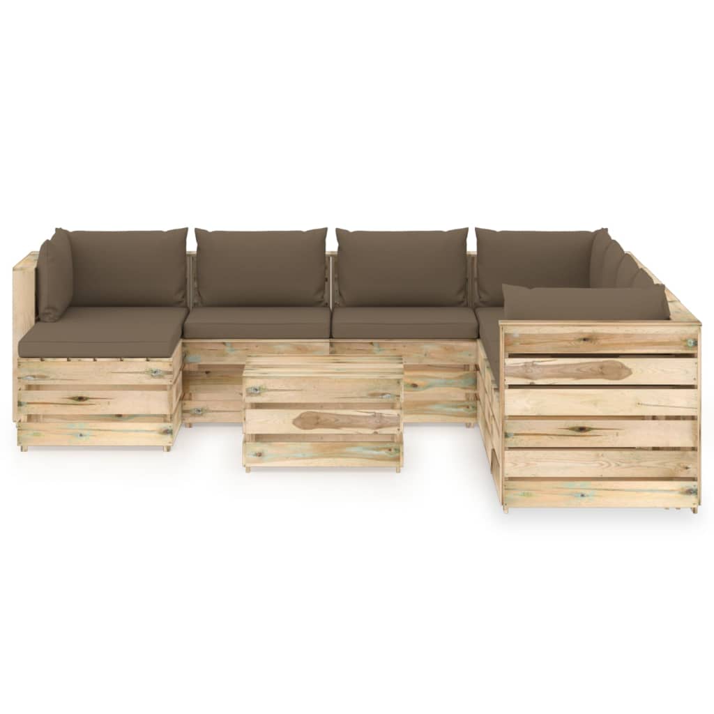 

vidaXL 9-delige Loungeset met kussens groen geïmpregneerd hout