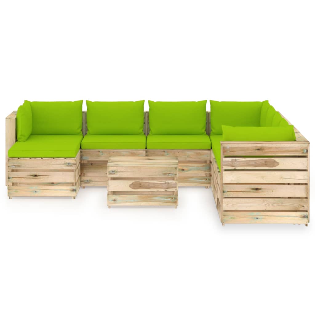

vidaXL 9-delige Loungeset met kussens groen geïmpregneerd hout