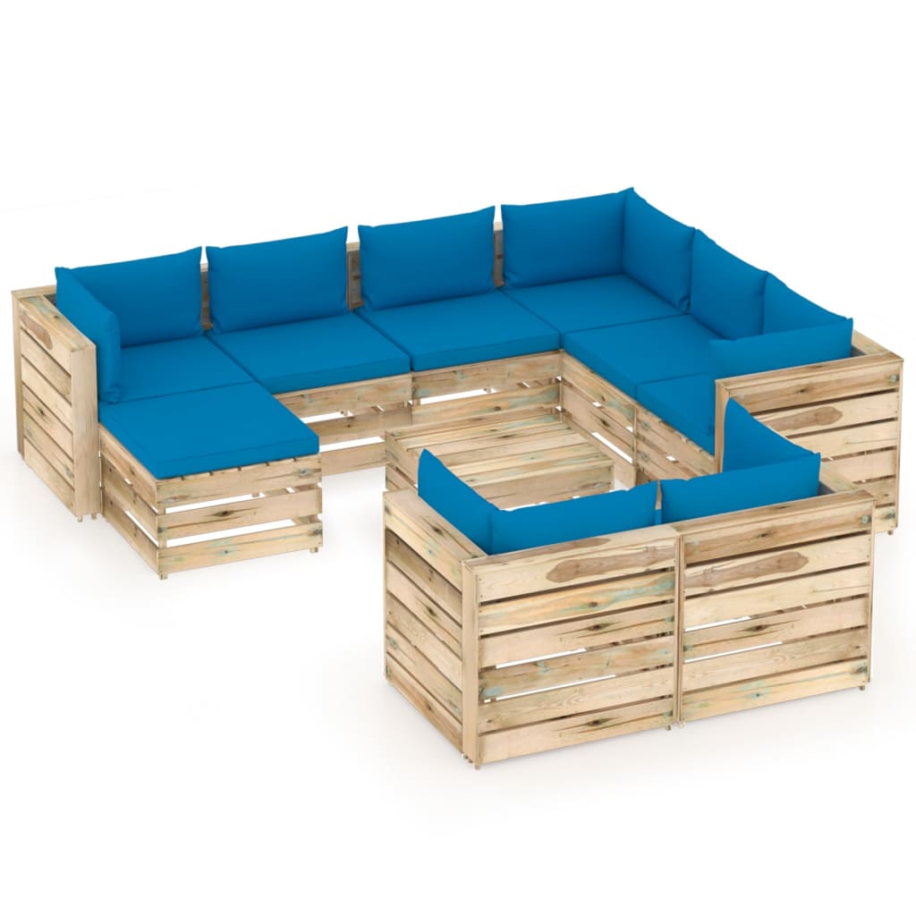 Poza vidaXL Set mobilier de gradina cu perne, 10 piese, lemn verde tratat