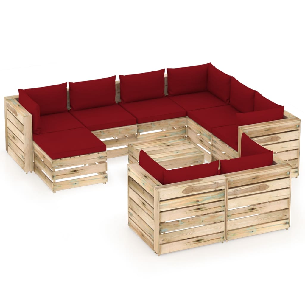 vidaXL Set mobilier de grădină cu perne, 10 piese, lemn verde tratat vidaXL