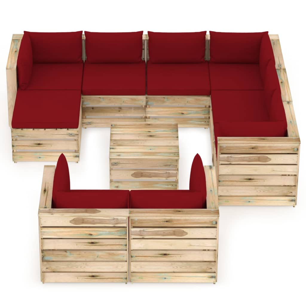 

vidaXL 10-delige Loungeset met kussens groen geïmpregneerd hout
