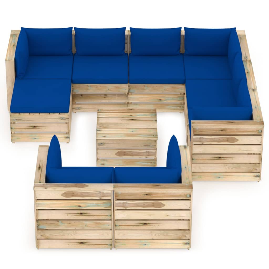 vidaXL Set mobilier de grădină cu perne, 10 piese, lemn verde tratat Gradina imagine noua