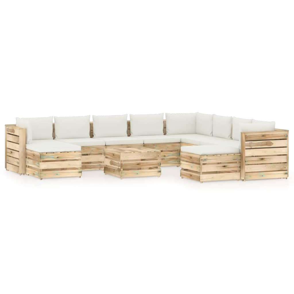 Salon de jardin 11 pcs avec coussins Bois imprégné de vert