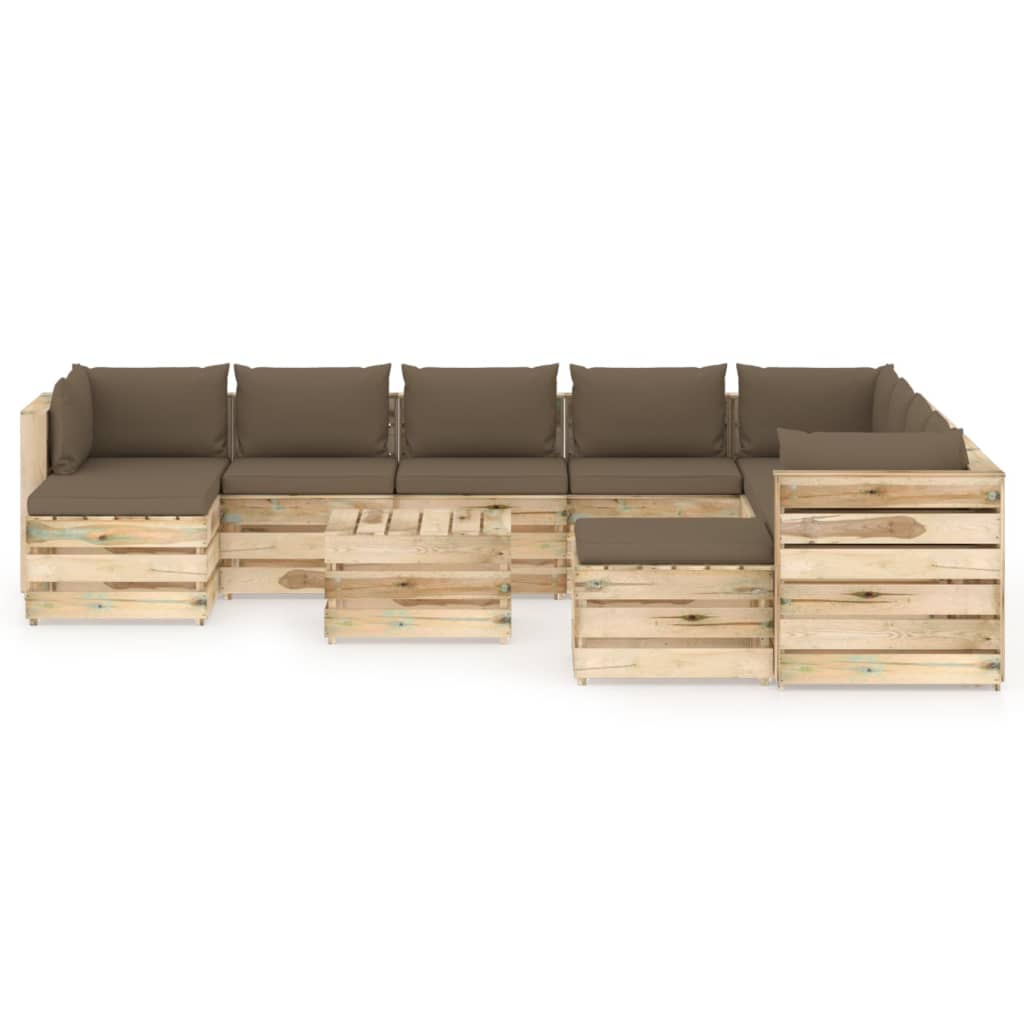 

vidaXL 11-delige Loungeset met kussens groen geïmpregneerd hout