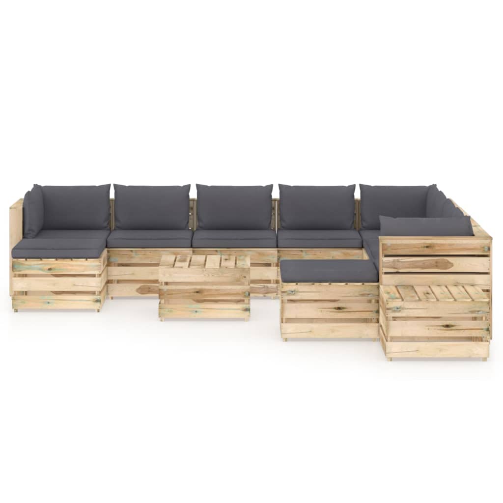 

vidaXL 12-delige Loungeset met kussens groen geïmpregneerd hout
