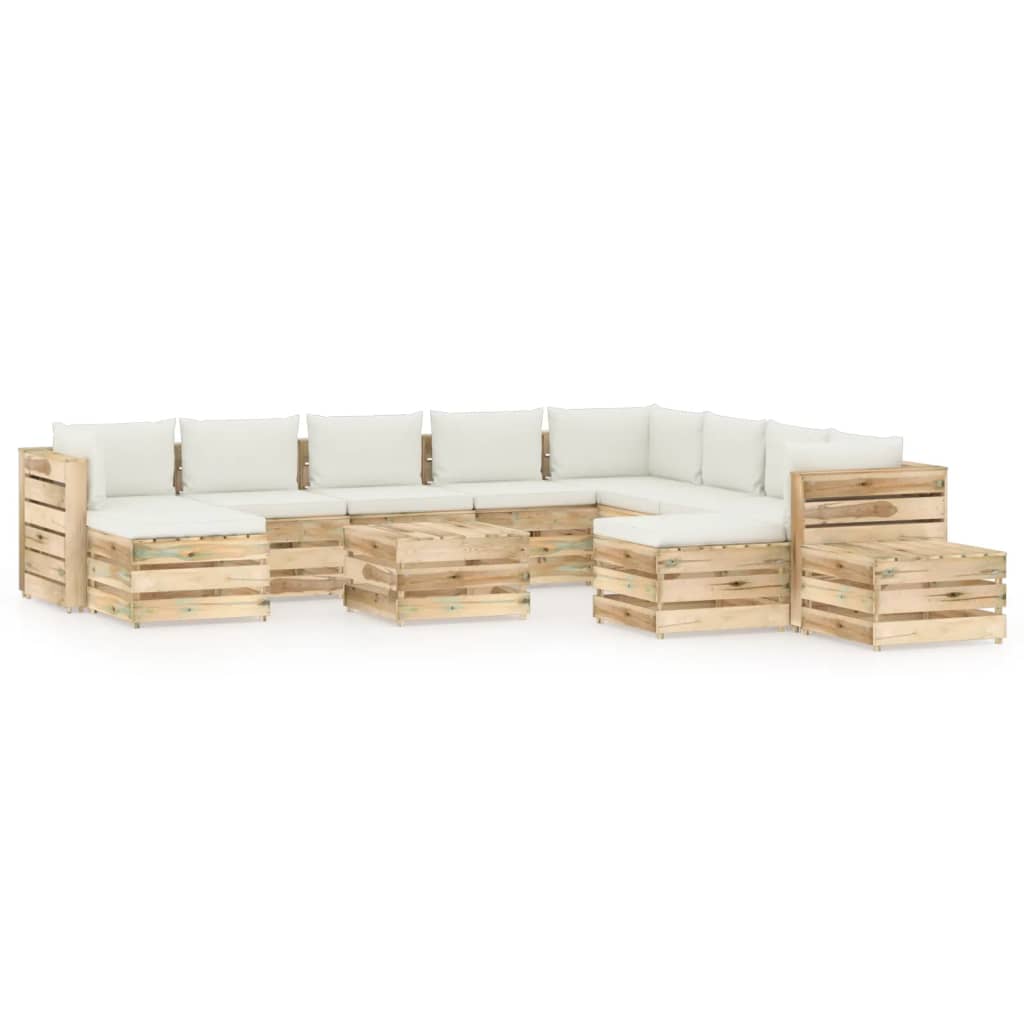 Salon de jardin 12 pcs avec coussins Bois imprégné de vert