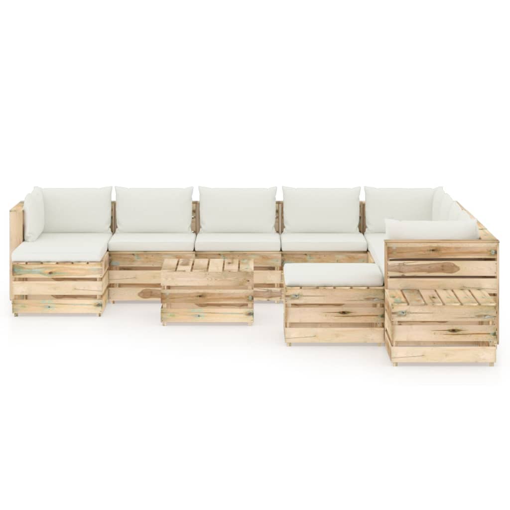 

vidaXL 12-delige Loungeset met kussens groen geïmpregneerd hout