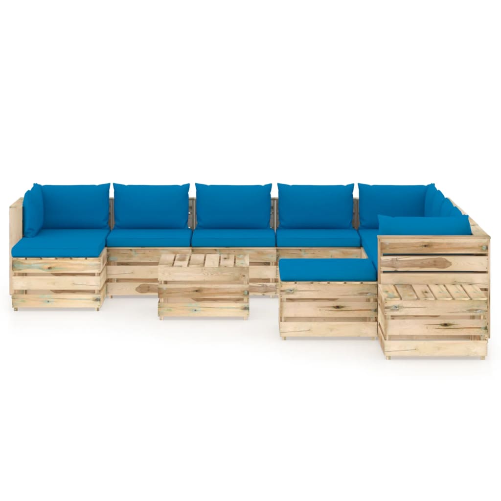 

vidaXL 12-delige Loungeset met kussens groen geïmpregneerd hout