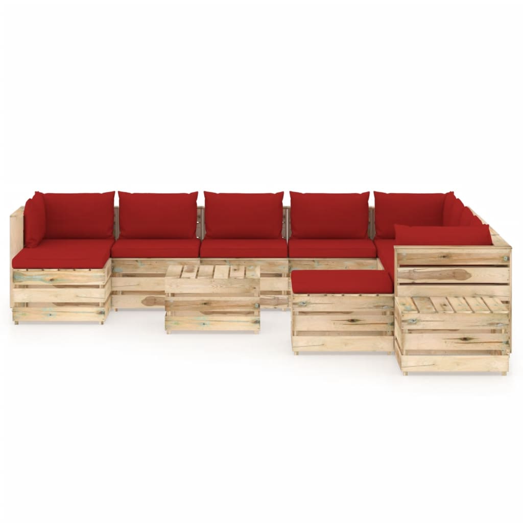 

vidaXL 12-delige Loungeset met kussens groen geïmpregneerd hout