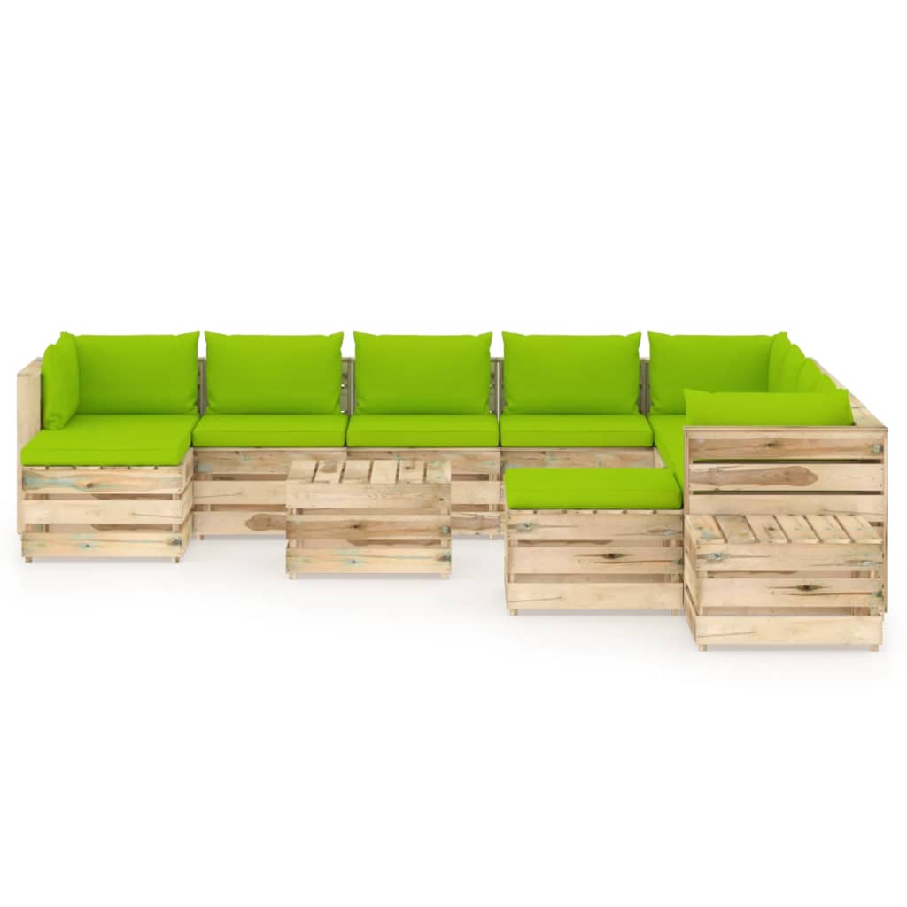 vidaXL 12-tlg. Garten-Lounge-Set mit Kissen Grün Imprägniertes Holz