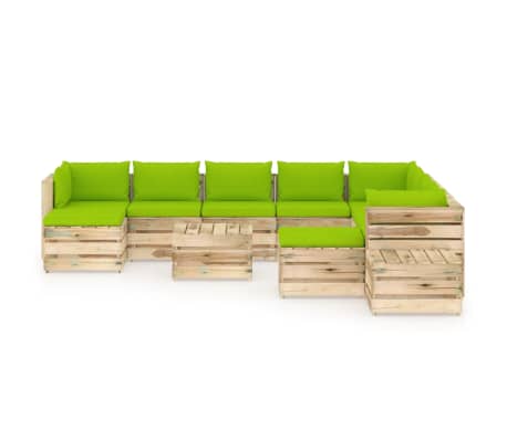 vidaXL 12-tlg. Garten-Lounge-Set mit Kissen Grün Imprägniertes Holz