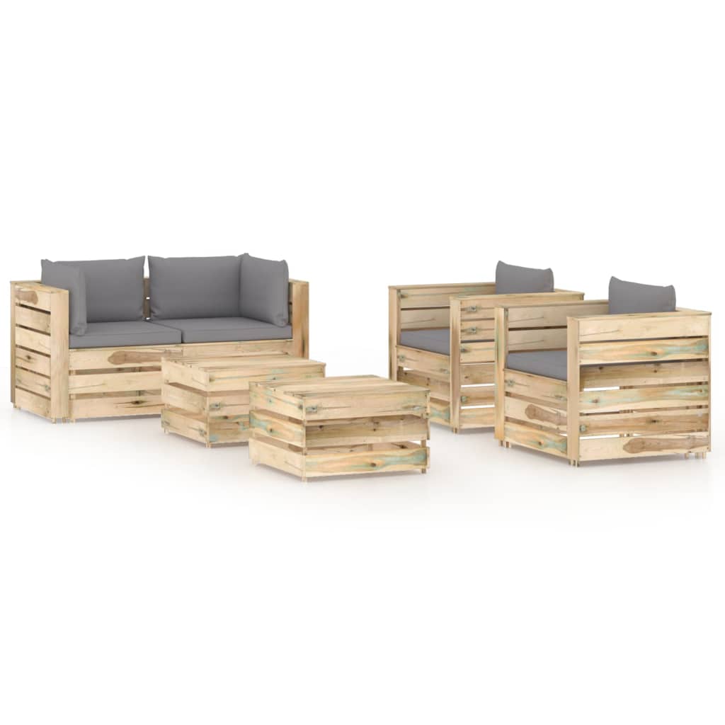 Salon de jardin 6 pcs avec coussins Bois imprégné de vert