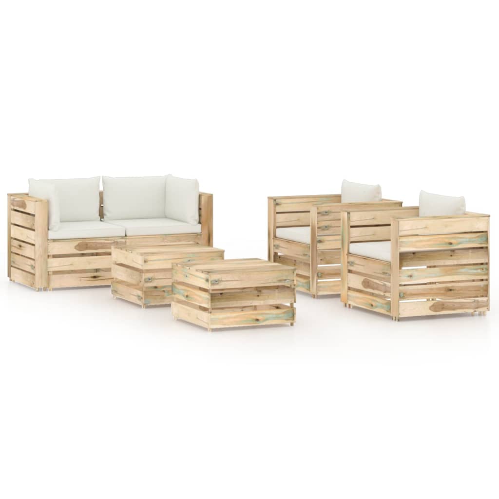 Salon de jardin 6 pcs avec coussins Bois imprégné de vert