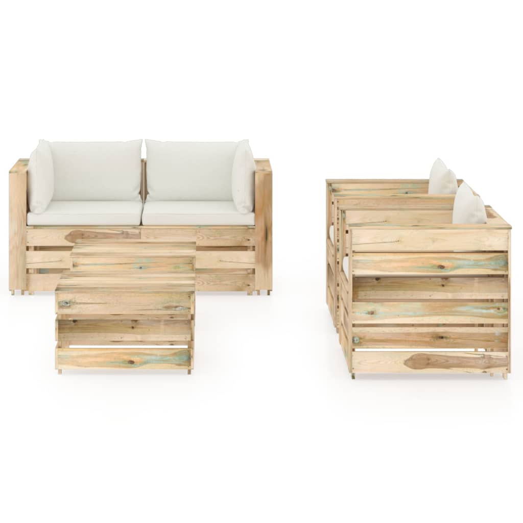

vidaXL 6-delige Loungeset met kussens groen geïmpregneerd hout