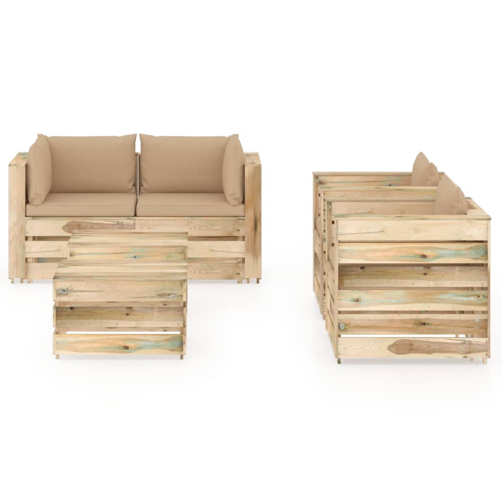 

vidaXL 6-delige Loungeset met kussens groen geïmpregneerd hout
