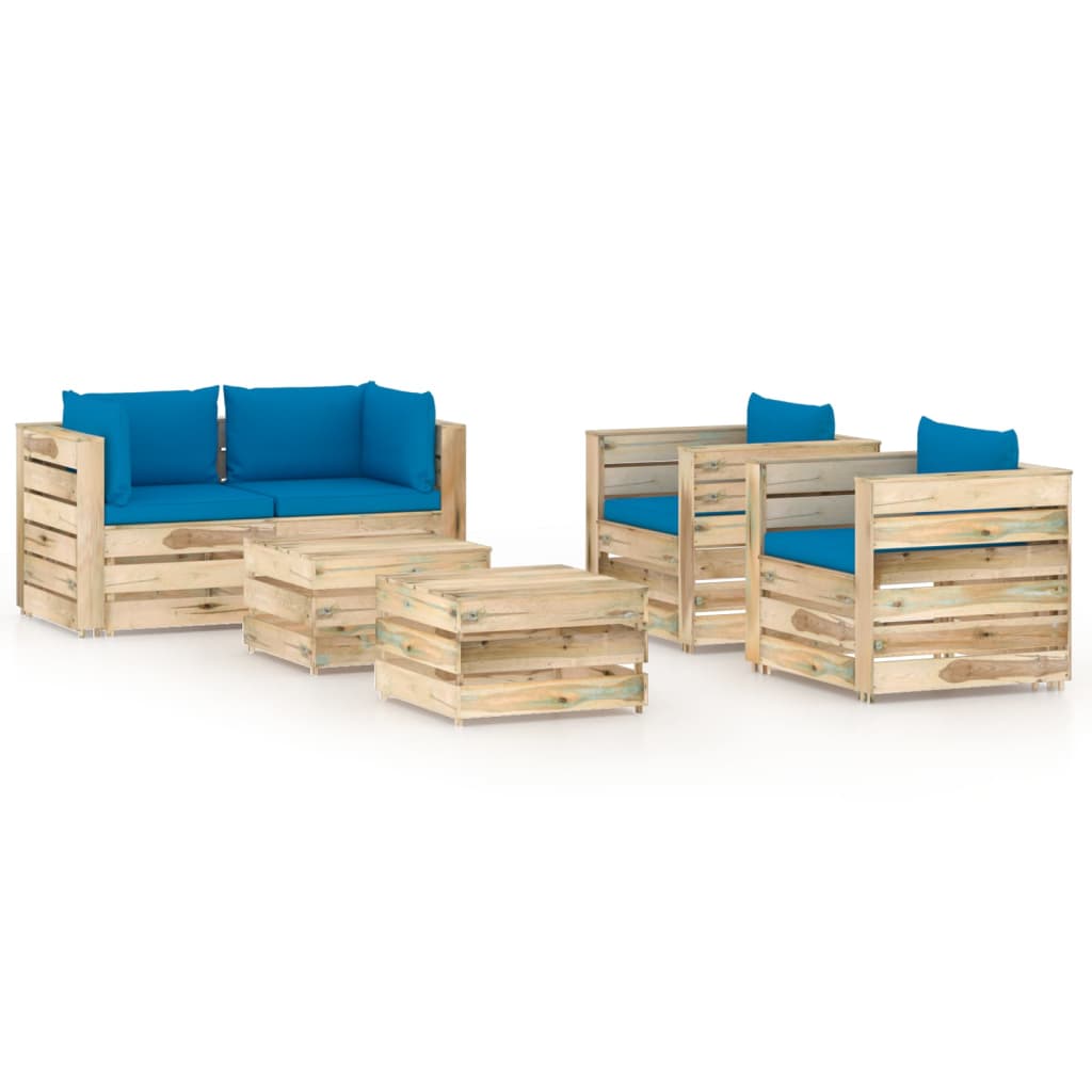 Salon de jardin 6 pcs avec coussins Bois imprégné de vert