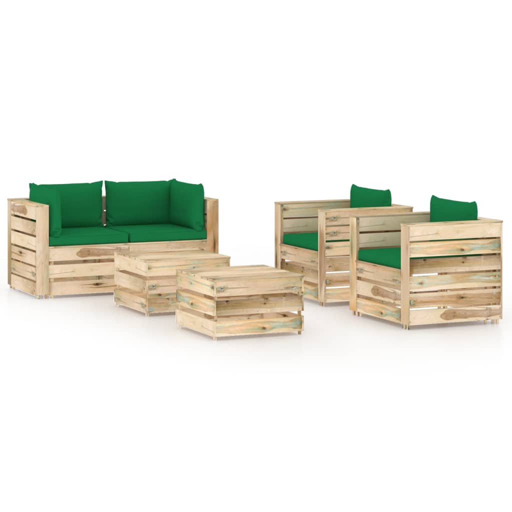 Salon de jardin 6 pcs avec coussins Bois imprégné de vert
