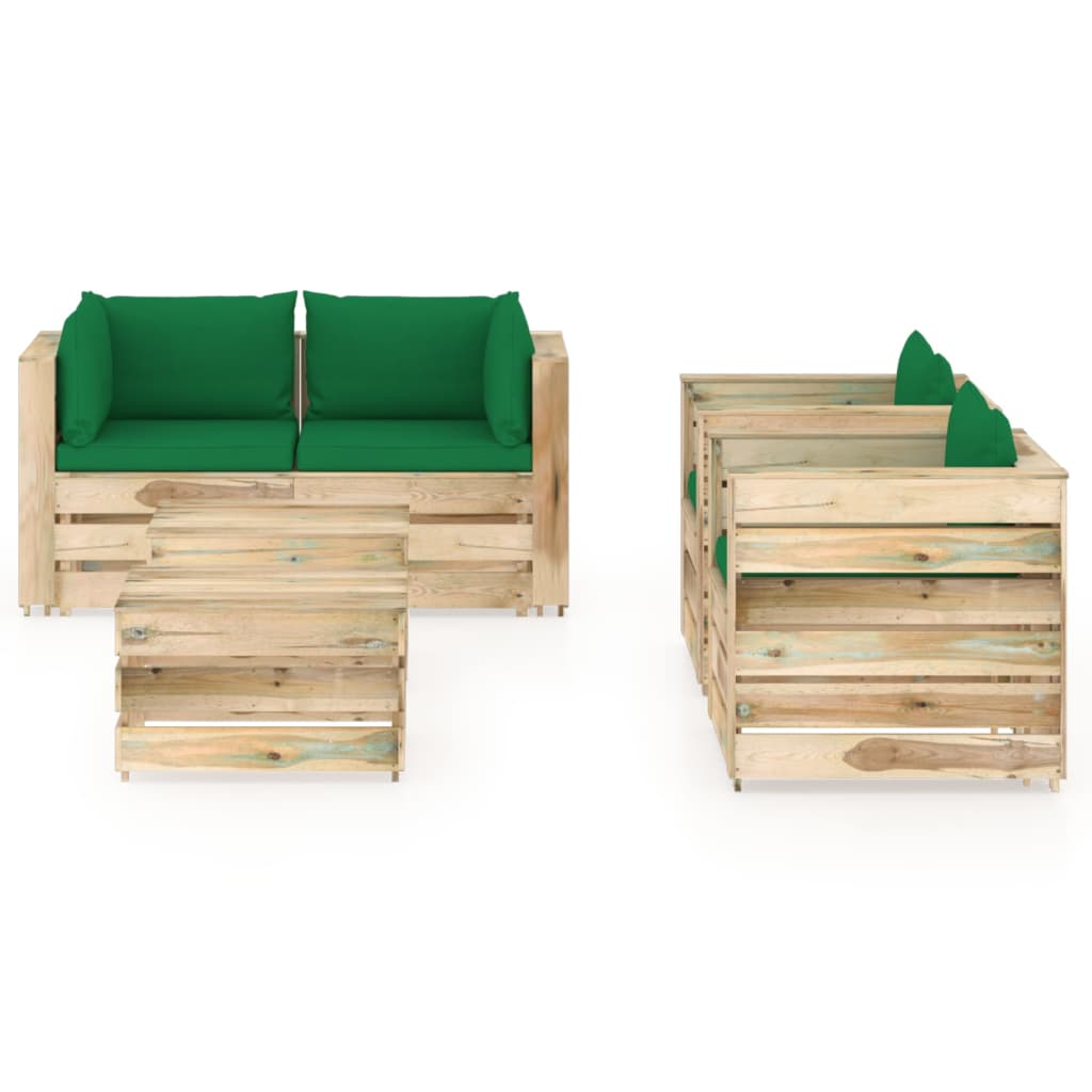 vidaXL Salon de jardin 6 pcs avec coussins Bois imprégné de vert