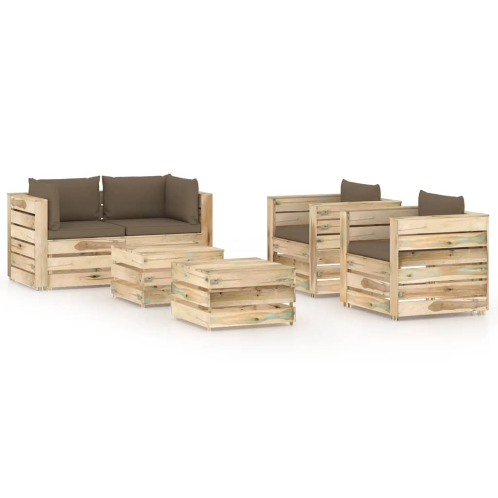 Salon de jardin 6 pcs avec coussins Bois imprégné de vert
