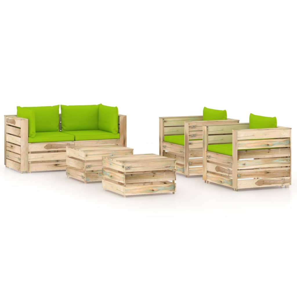 6-tlg. Garten-Lounge-Set mit Kissen Grün Imprägniertes Holz kaufen