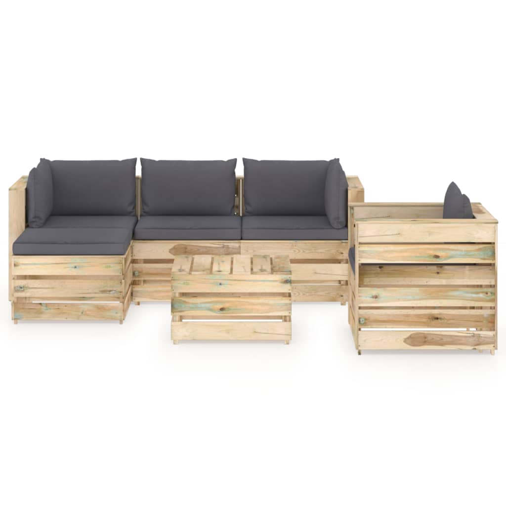 vidaXL 6-tlg. Garten-Lounge-Set mit Kissen Grün Imprägniertes Holz