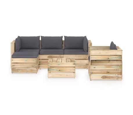 vidaXL 6-tlg. Garten-Lounge-Set mit Kissen Grün Imprägniertes Holz