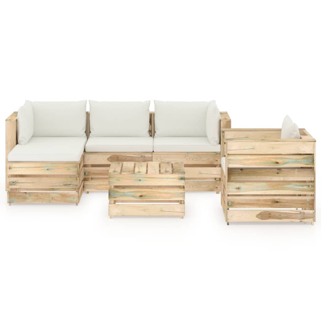 

vidaXL 6-delige Loungeset met kussens groen geïmpregneerd hout