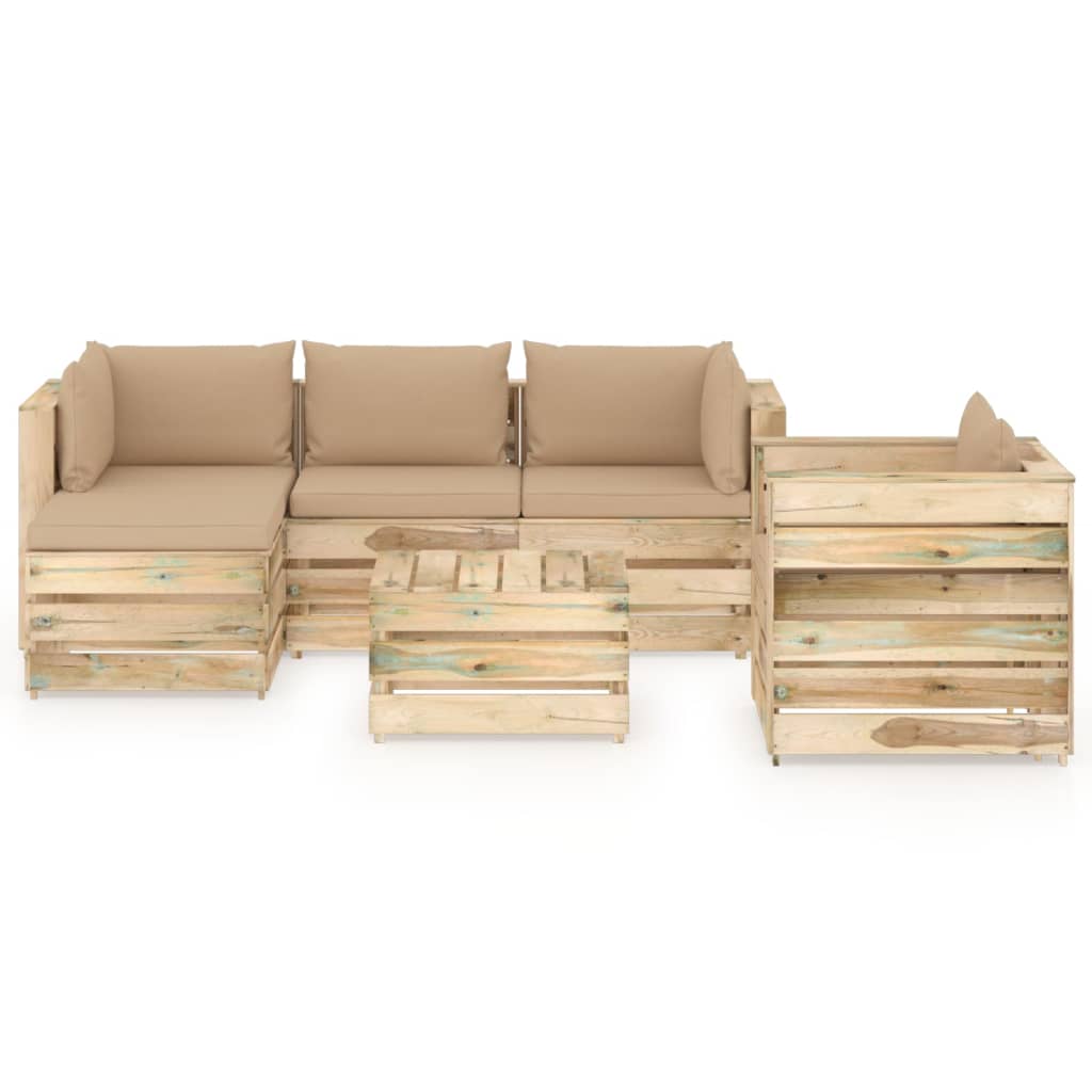

vidaXL 6-delige Loungeset met kussens groen geïmpregneerd hout