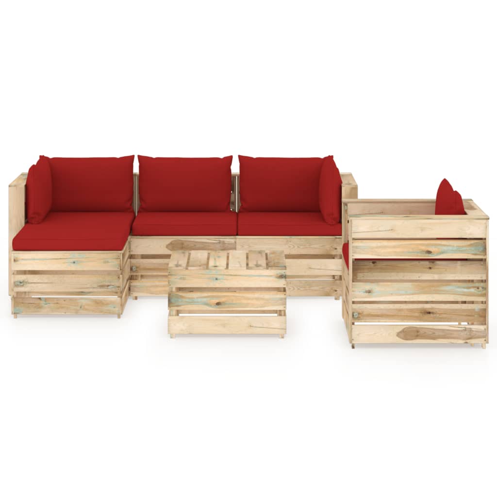 

vidaXL 6-delige Loungeset met kussens groen geïmpregneerd hout