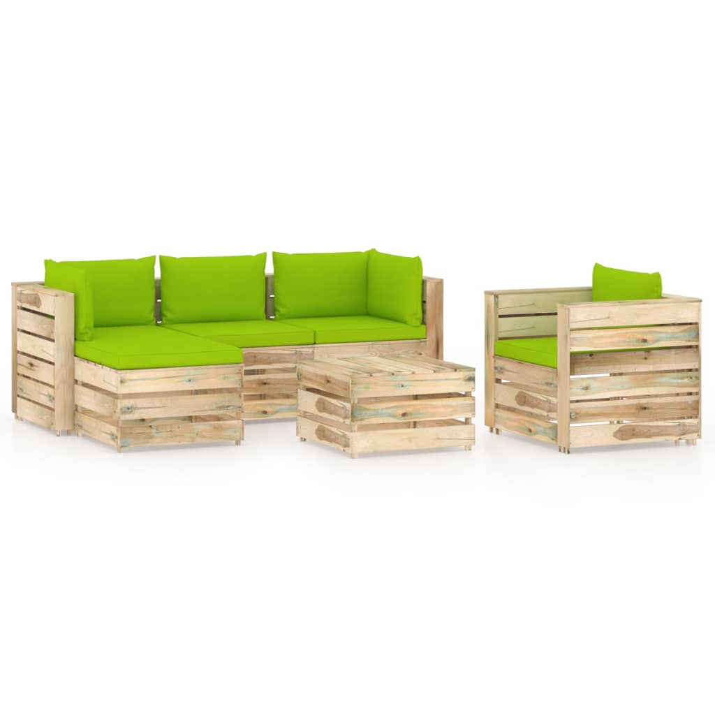 Poza vidaXL Set mobilier de gradina cu perne, 6 piese, lemn verde tratat