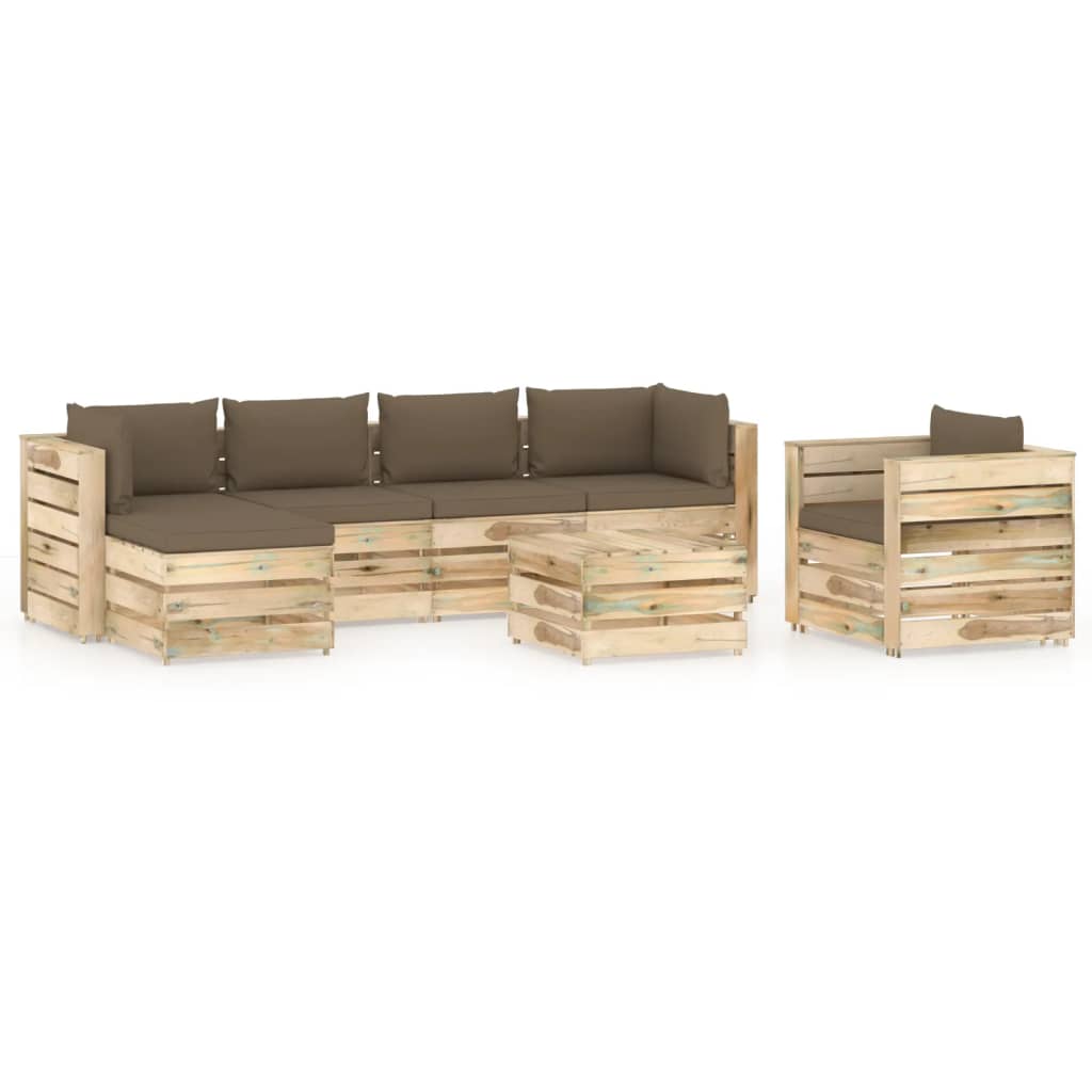 Poza vidaXL Set mobilier de gradina cu perne, 7 piese, lemn verde tratat