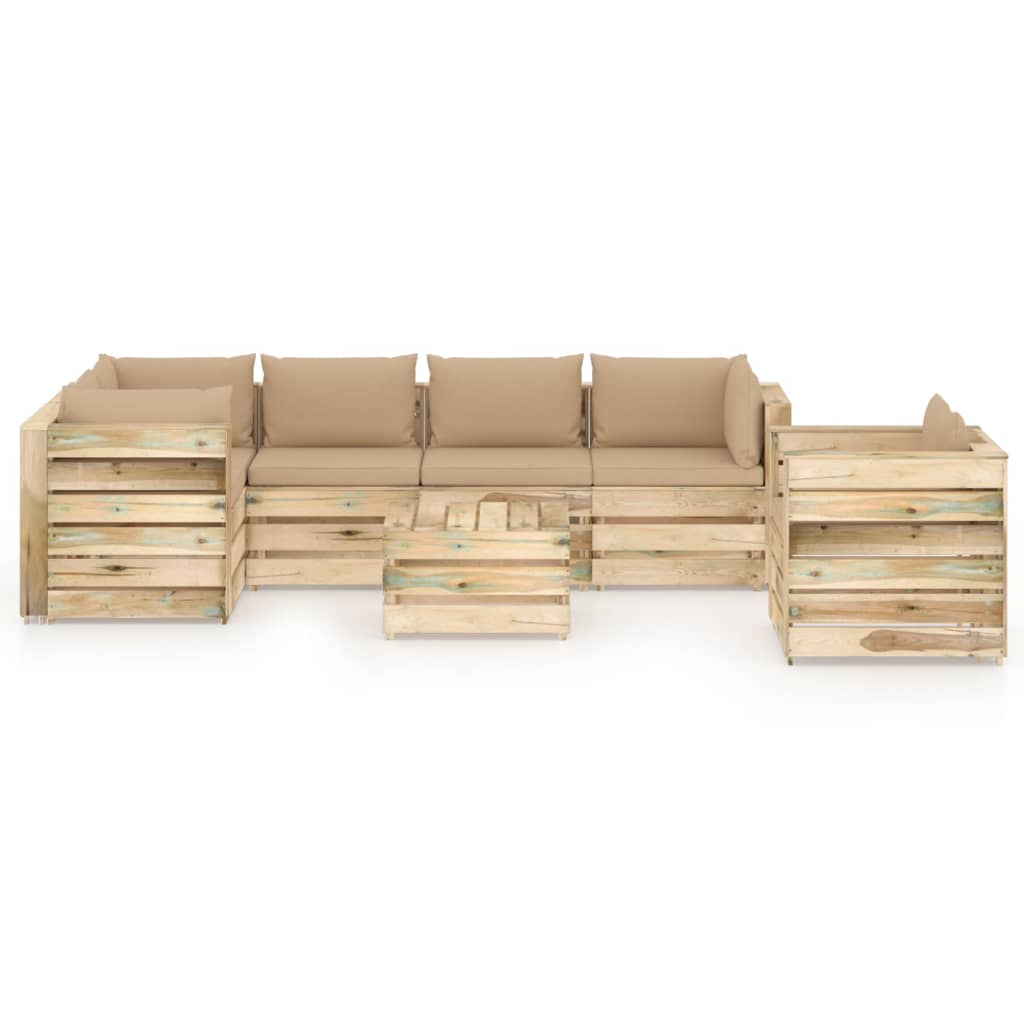 

vidaXL 7-delige Loungeset met kussens groen geïmpregneerd hout