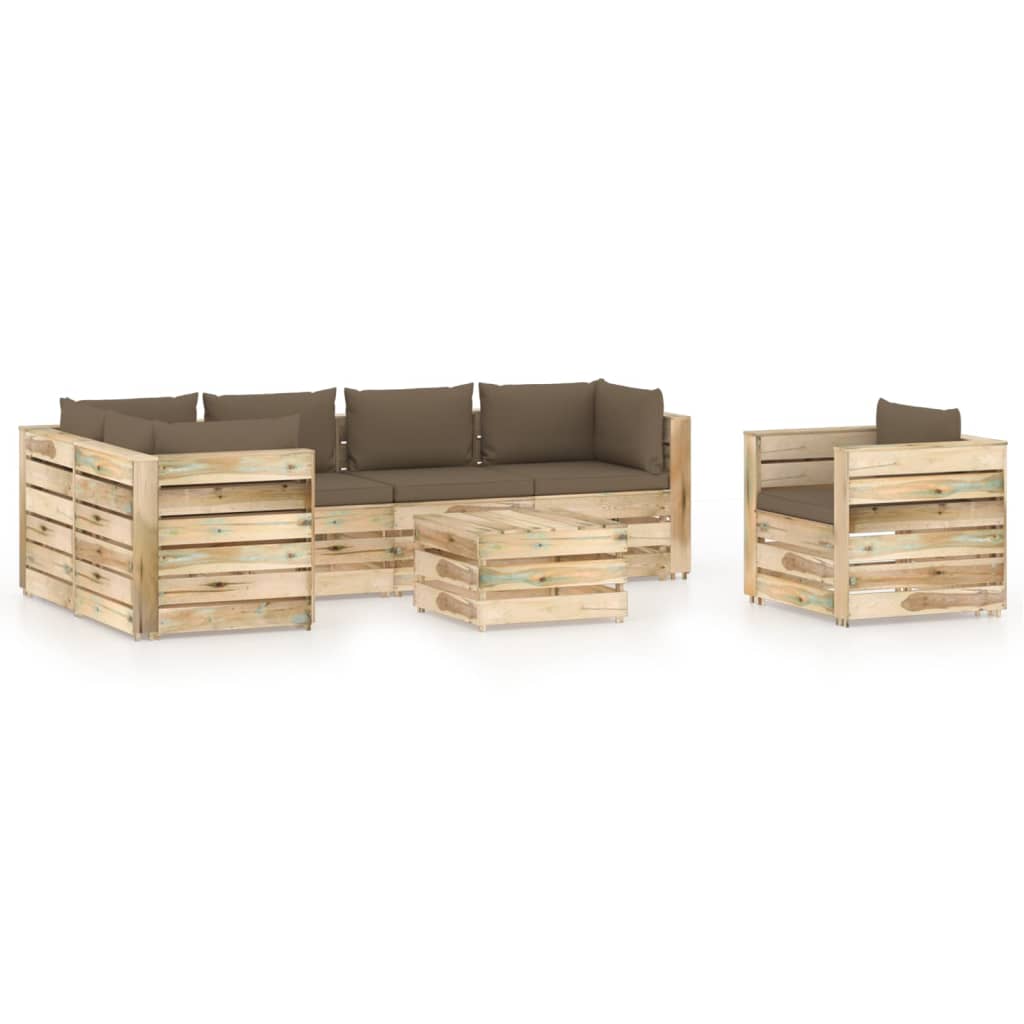 Poza vidaXL Set mobilier gradina cu perne, 7 piese, lemn verde tratat