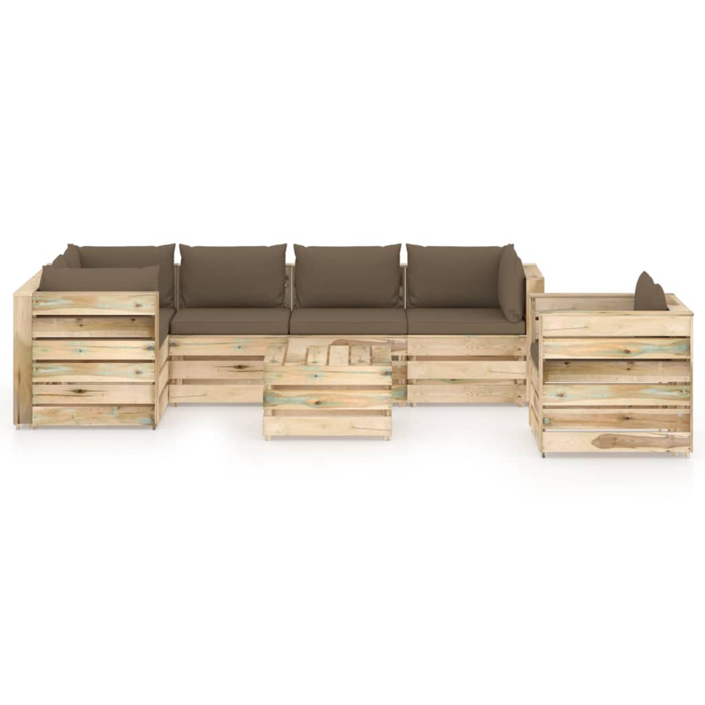 

vidaXL 7-delige Loungeset met kussens groen geïmpregneerd hout