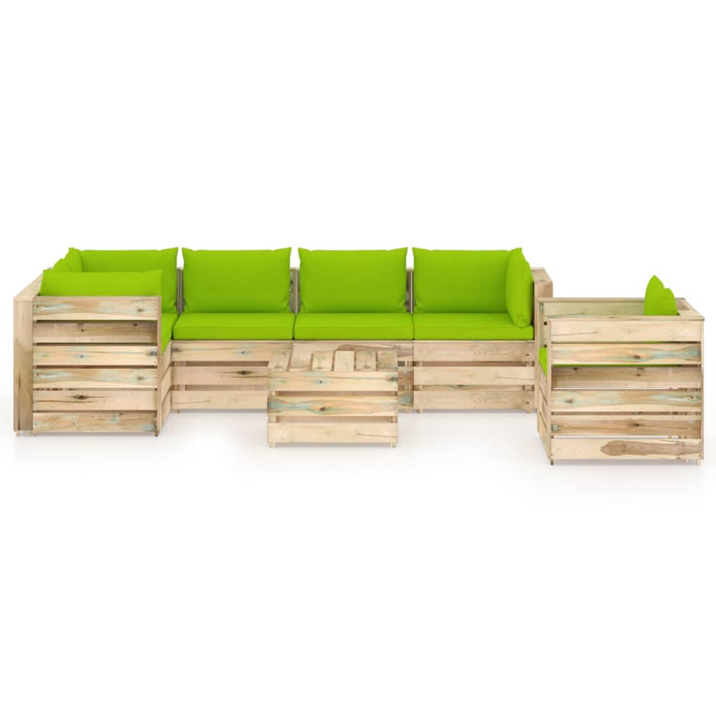 

vidaXL 7-delige Loungeset met kussens groen geïmpregneerd hout