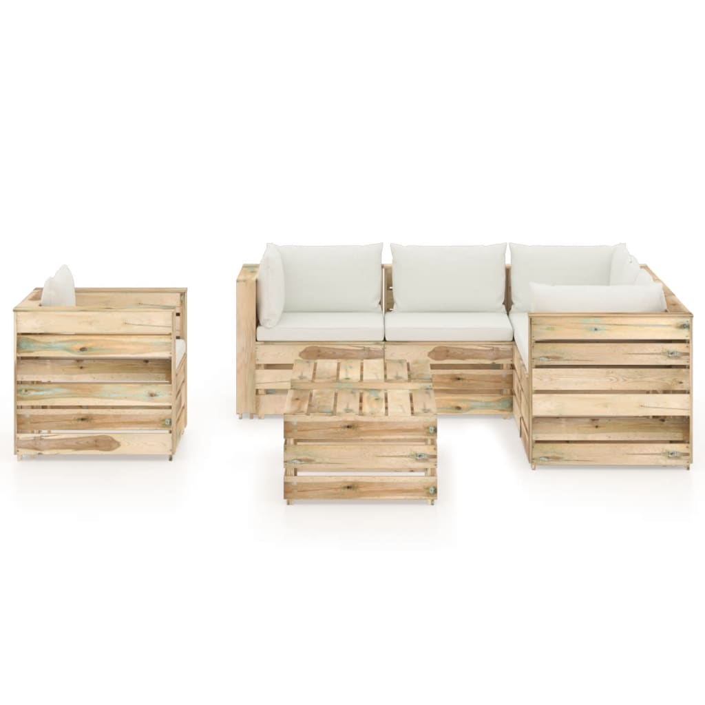 

vidaXL 8-delige Loungeset met kussens groen geïmpregneerd hout