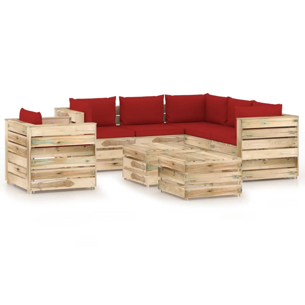 8-tlg. Garten-Lounge-Set mit Kissen Grün Imprägniertes Holz