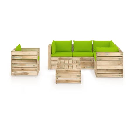 vidaXL Set mobilier grădină cu perne, 8 piese, lemn verde tratat