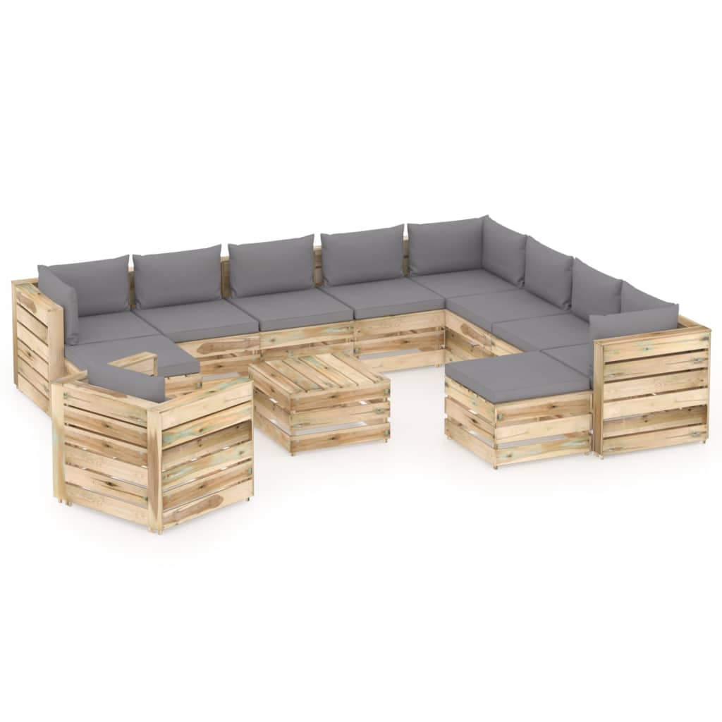 Poza vidaXL Set mobilier de gradina cu perne, 12 piese, lemn verde tratat