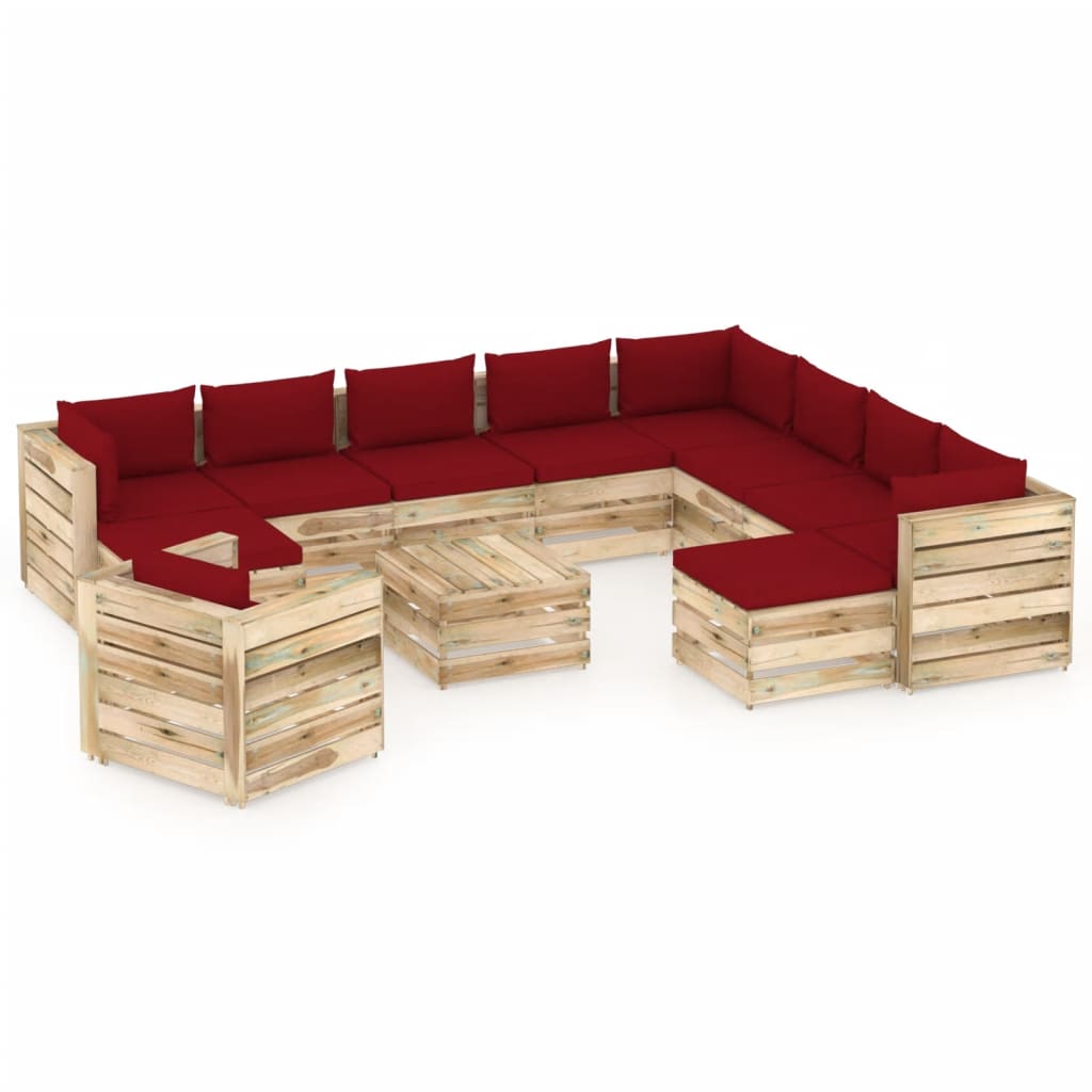 12-tlg. Garten-Lounge-Set mit Kissen Grün Imprägniertes Holz kaufen