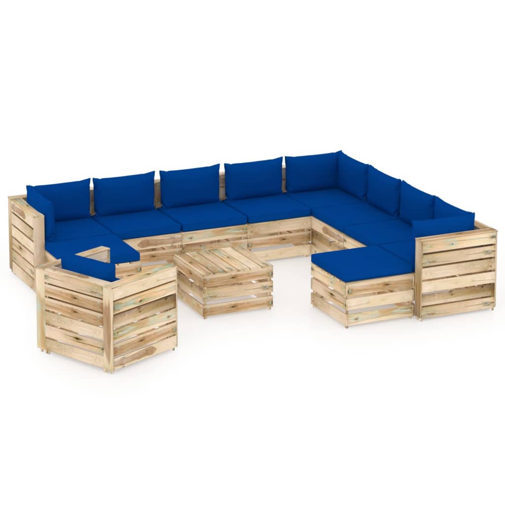 Poza vidaXL Set mobilier de gradina cu perne, 12 piese, lemn verde tratat