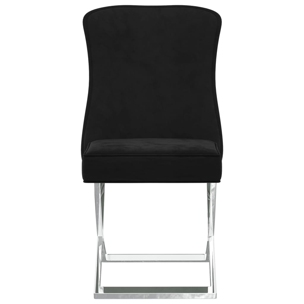 Трапезни столове, 2 бр, черни, 53x52x98 см, кадифе и инокс